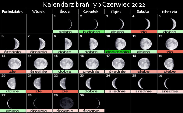 Kalendarz brań ryb Czerwiec 2022