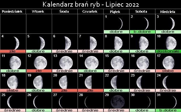 Kalendarz brań ryb Lipiec 2022