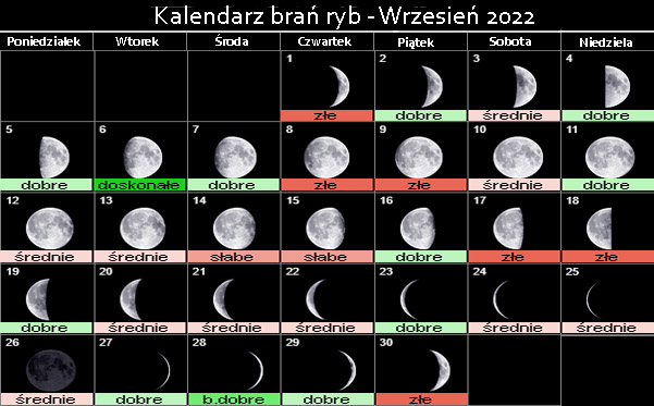 Kalendarz brań ryb - Wrzesień 2022